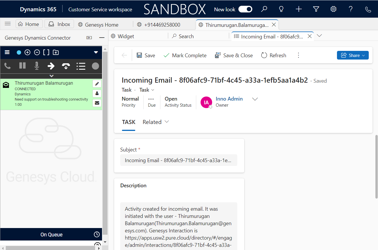 Chat/Email Activity Creation