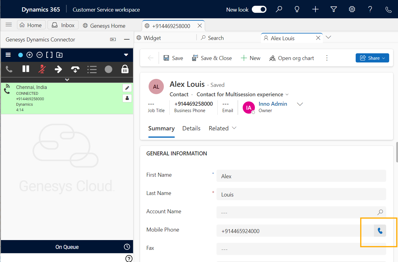 Click-to-Dial Screenshot